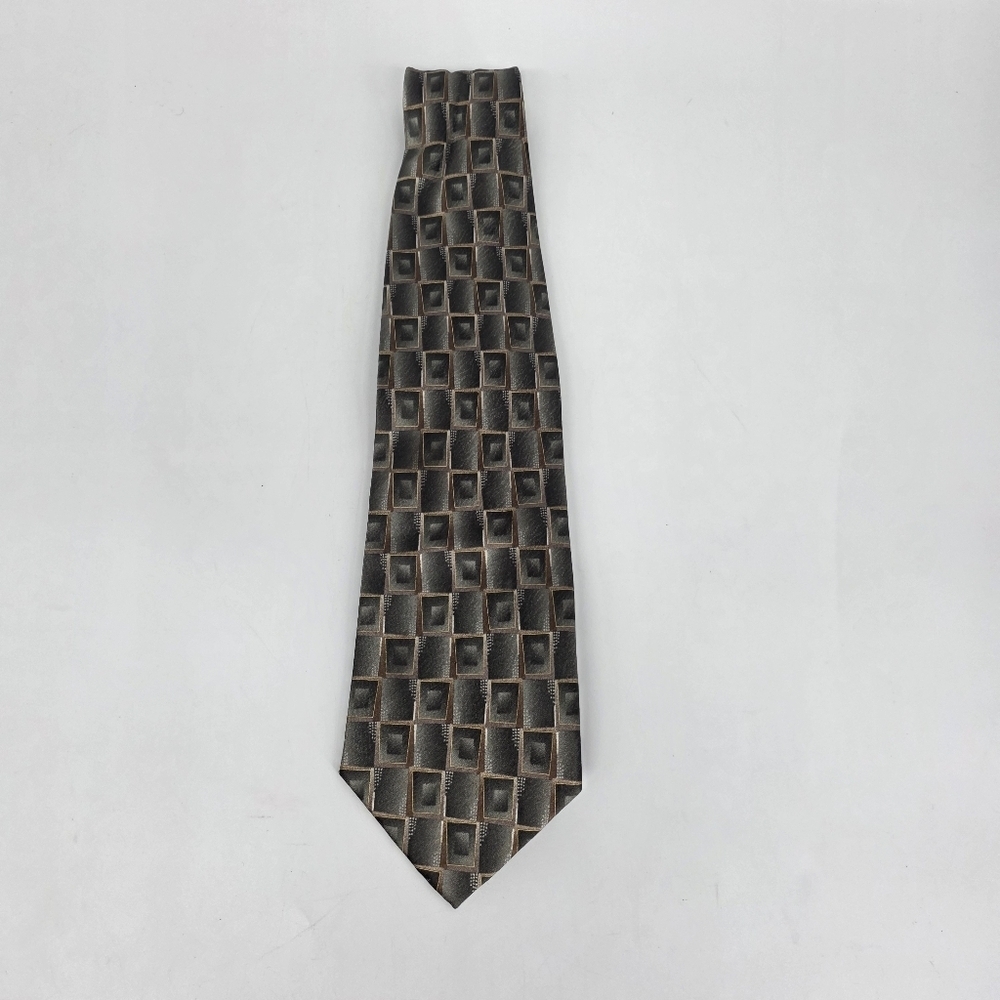 Pierre Cardin 100% Silk Tie Geometric Cube Gray Brown Business Formal - Picture 1 of 6